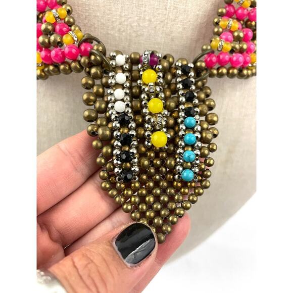 VTG Pam Hiran Anthropologie Beaded Multicolor Statement Necklace 20" Retired 90s - Picture 3 of 8